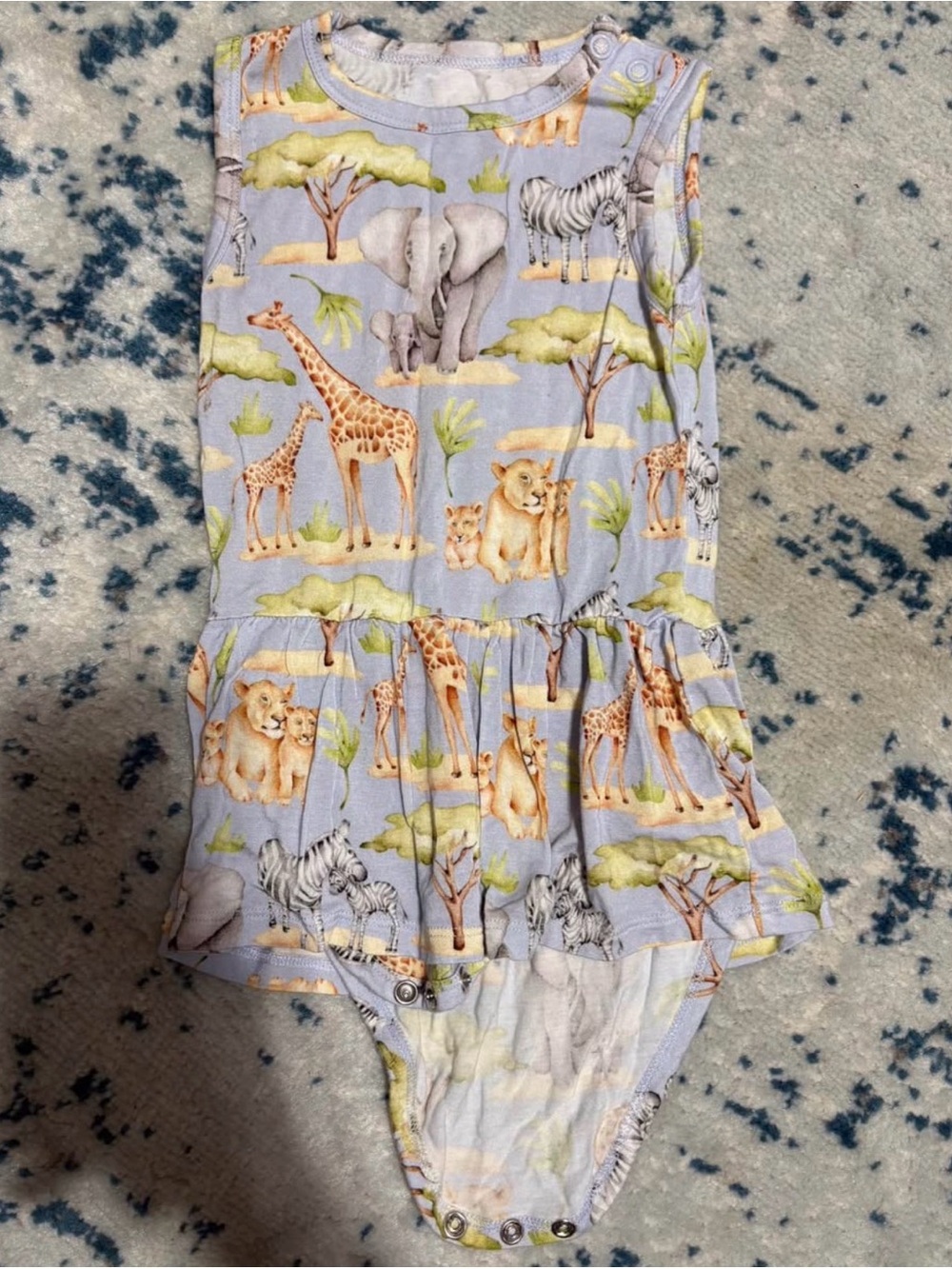 LEV baby 12-18m Animal Print Bamboo Dress - Light Blue & Yellow
